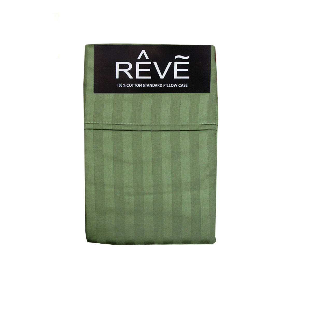 V442-ABR-PILLOWC-PAIRREVENARROWSTRIPE-OLIVE-ST-96560-00 Pair of Reve 100% Cotton Standard Pillowcases 48 x 74 cm Narrow Stripe Olive - Image 1