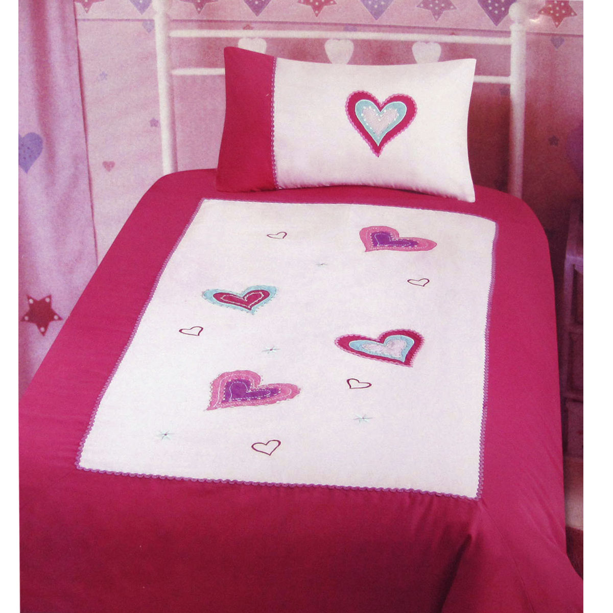 V442-ABR-QUILTCS-AMIA-PINK-SB-97297-00 Amia Hearts Embroidered Quilt Cover Set Single - Image 1
