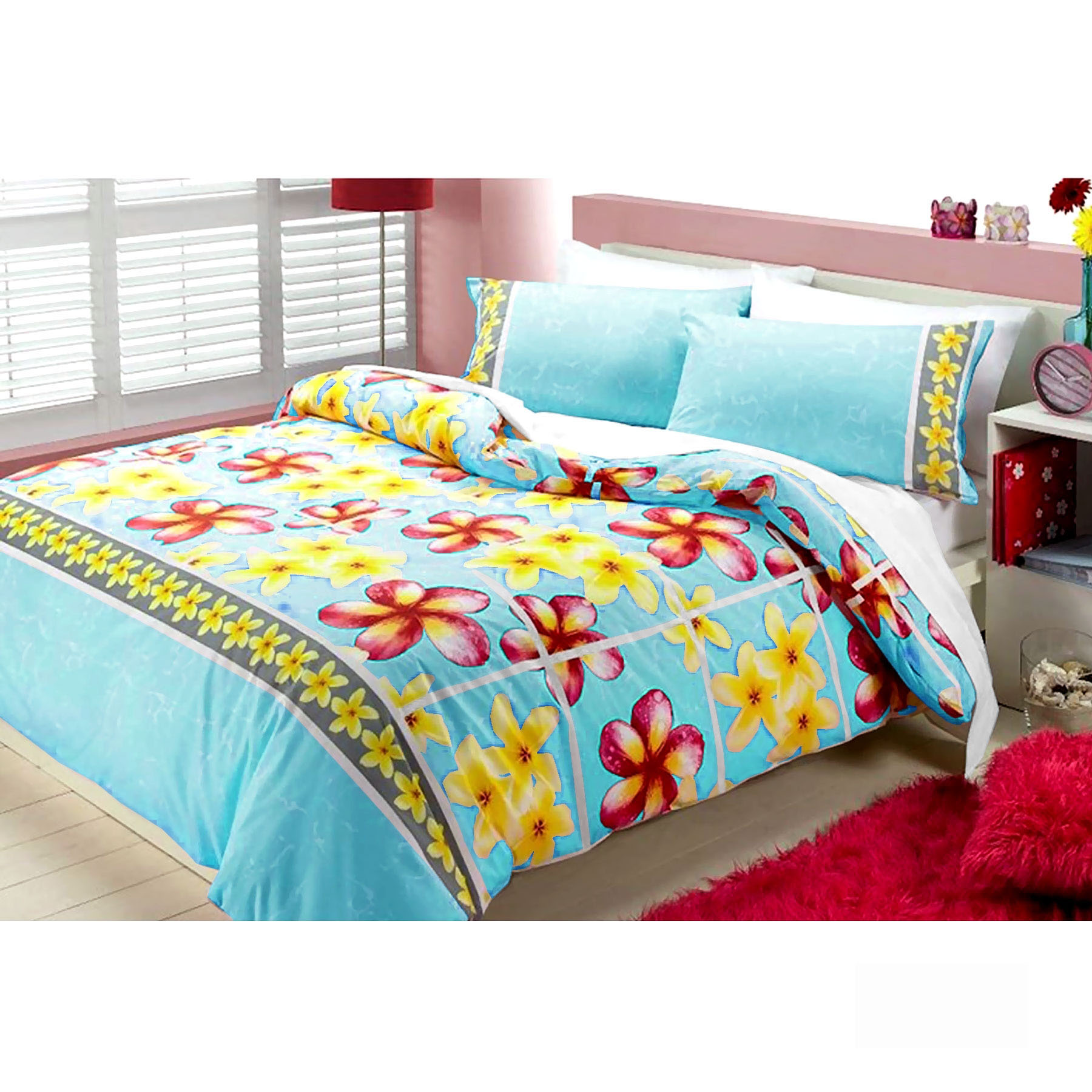 V442-ABR-QUILTCS-FLOATINGFRANGIPANI-AQUA-SB-96444-00 Floating Frangipani Quilt Cover Set Aqua Single - Image 1
