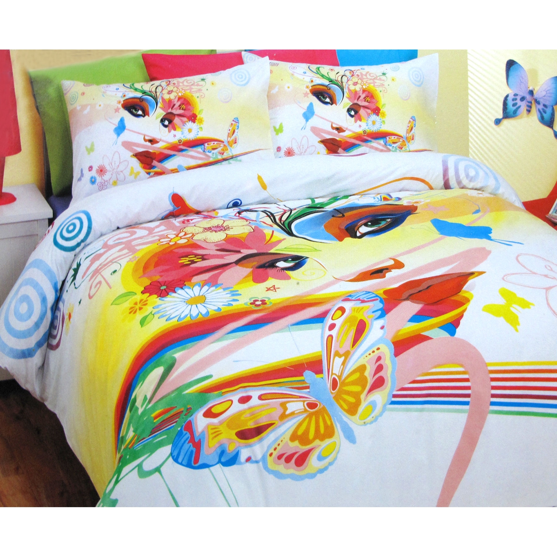 V442-ABR-QUILTCS-TIGEREYE-WHITE-QS-96360-00 Tiger Eye 100% Cotton Quilt Cover Set - Image 1