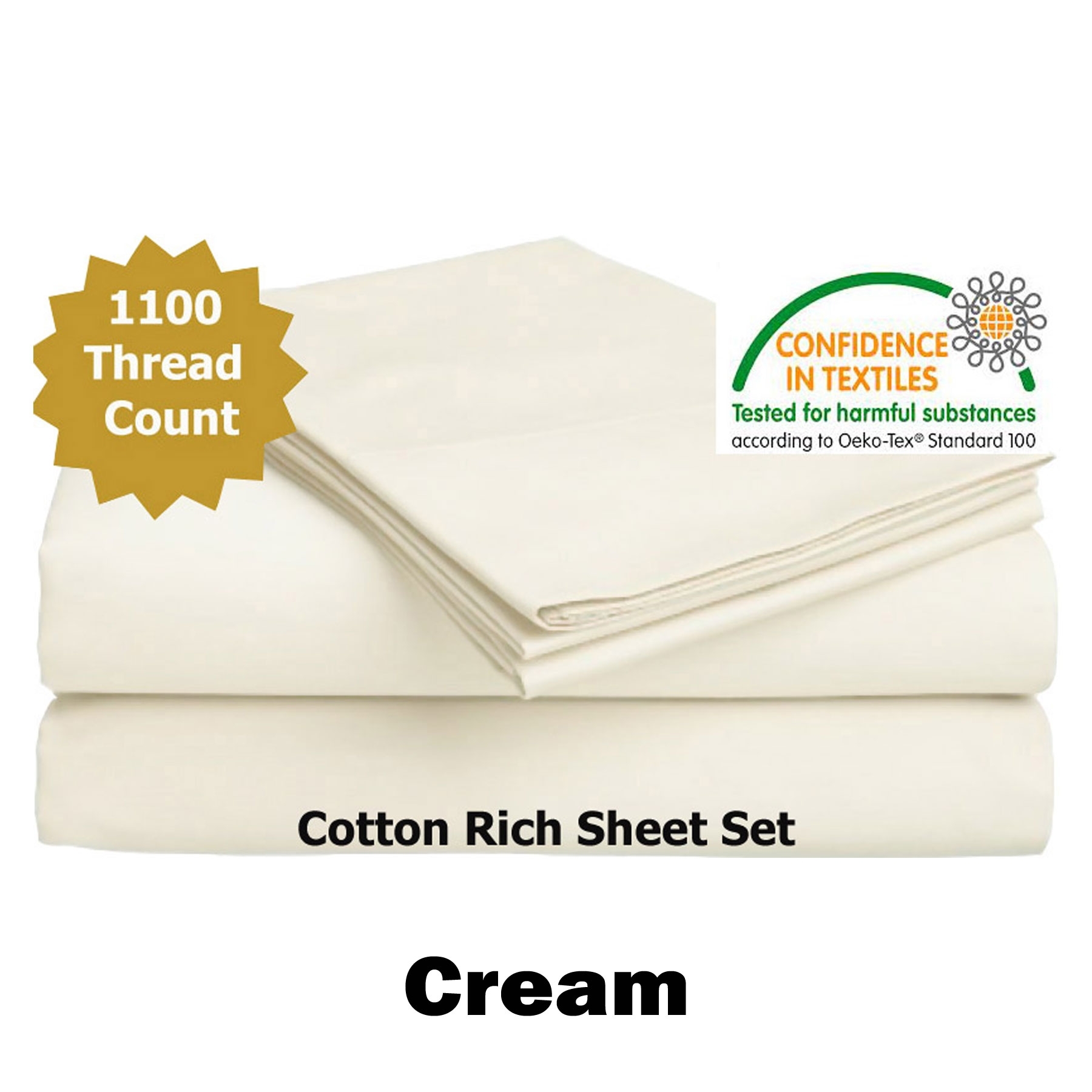 V442-ABR-SHEETS-1100TCCOTTONRICH-CREAM-QS-96461-00 Accessorize 1100TC Cotton Rich Sheet Set Cream Queen - Image 1