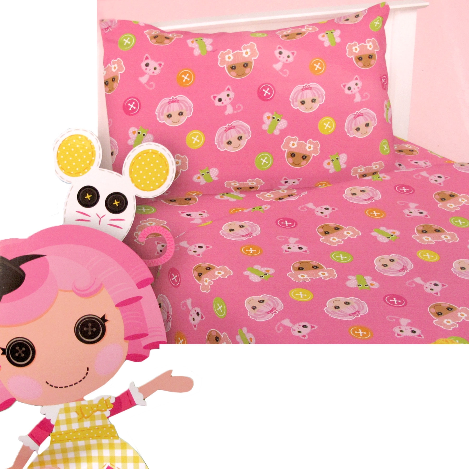 V442-ABR-SHEETS-LALALOOPSY-PINK-SB-96486-00 Lala Loopsy Jewel Polyester Cotton Sheet Set Single - Image 1