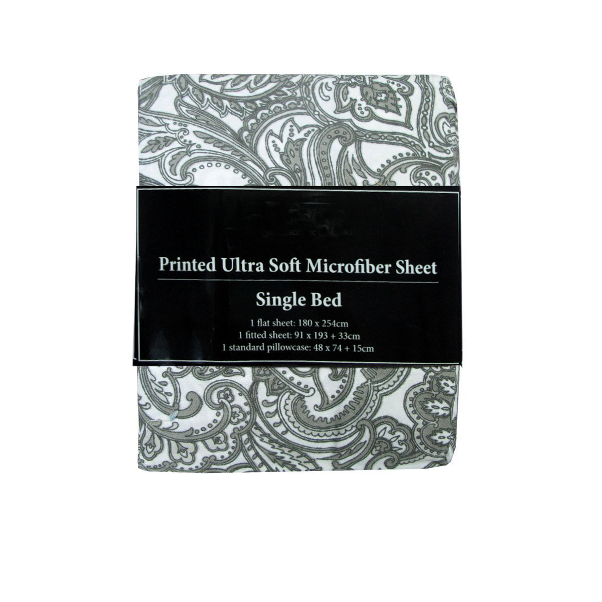 V442-ABR-SHEETS-PAISLEY-GREY-SB-96480-00 Printed Microfiber Sheet Set Single Grey Paisley - Image 1