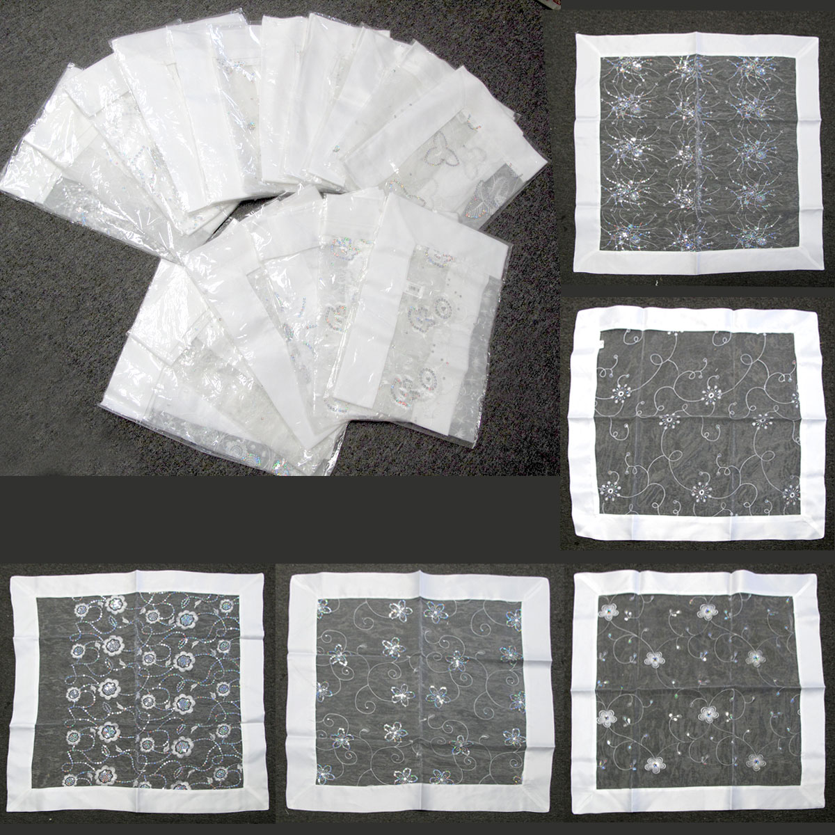 V442-ABR-TABLEC-RANDOMTOPPER-WHITE-SQ-96808-00 White Sequined Organza Glitter Table Cloth Topper 90 x 90 cm - Image 1