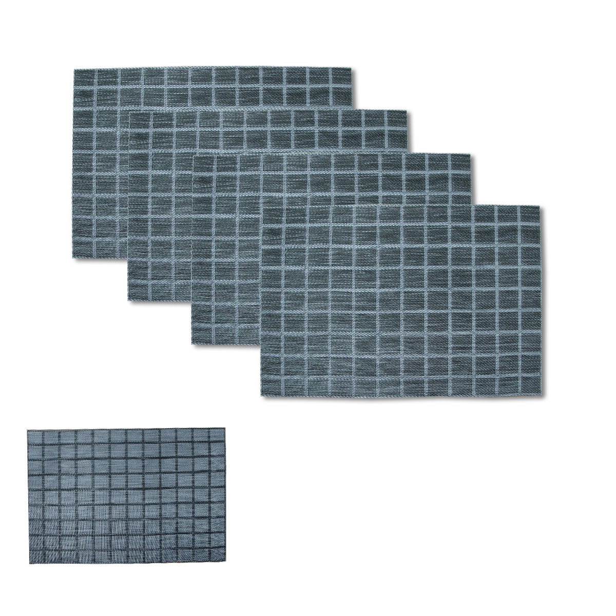 V442-ABR-TABLEPLACEMAT-CHECKERED-GREY-RE-96488-00 Choice Set of 4 Reversible PVC Table Placemats Checkered Grey - Image 1