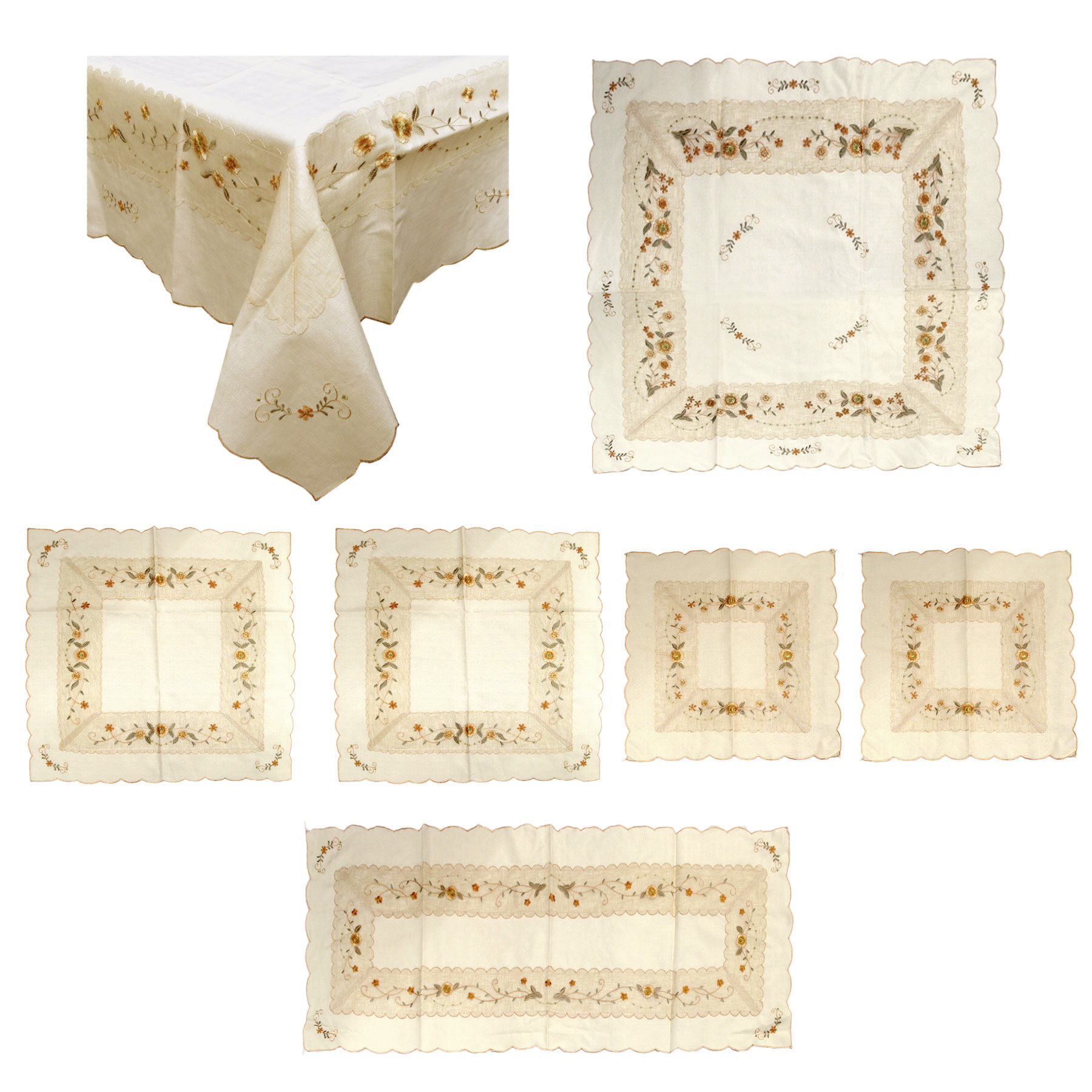 V442-ABR-TABLER-SETOF7DAISY-CREAM-RE-96797-00 Set of 7 Embroidered Daisy Table Decorative Set - Image 1