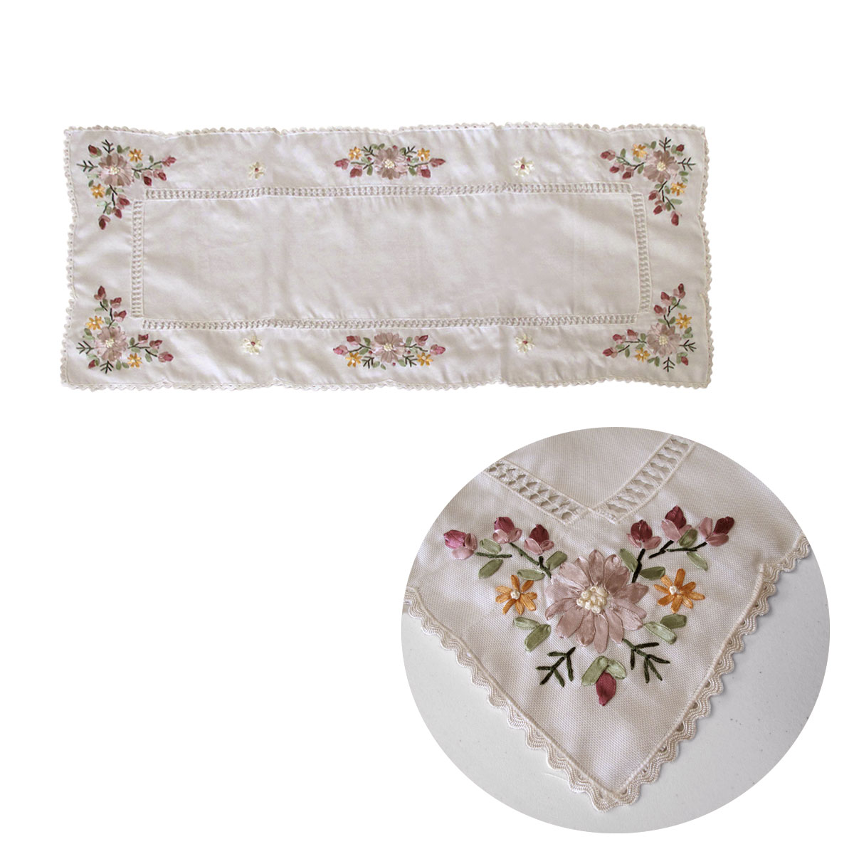 V442-ABR-TABLER-VICTORIANA-CREAM-RE-96829-00 Victoriana Cream Applique Embroidered Table Runner 40 x 90 cm - Image 1