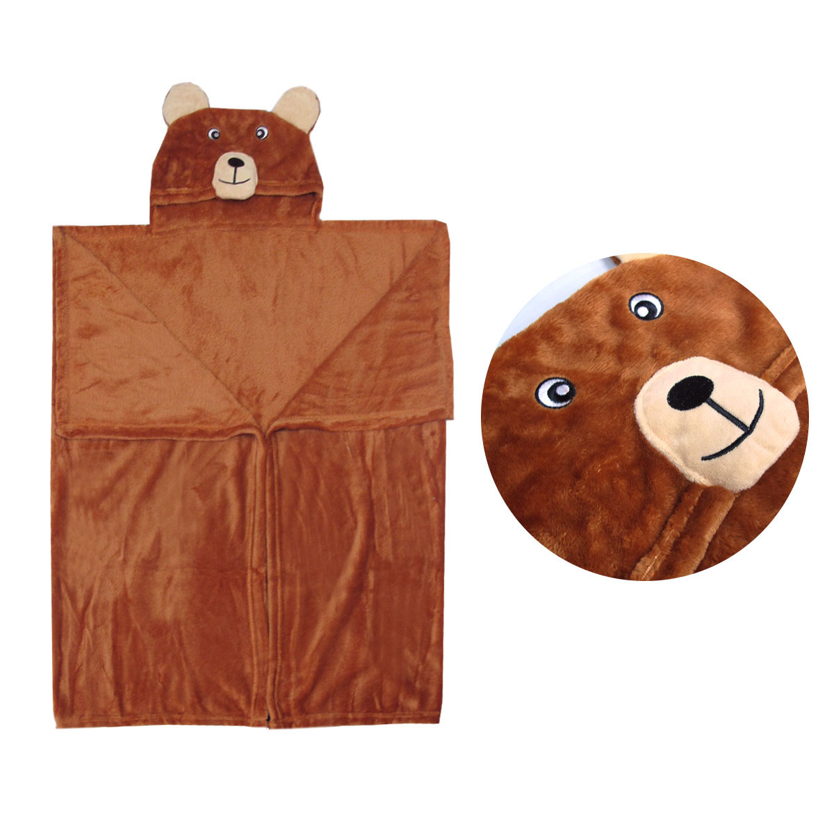V442-ABR-THROW-KIDSBEAR-BROWN-SH-96600-00 Hooded Wrap & Snuggle Animal Blanket Throw Rug Bear - Image 1