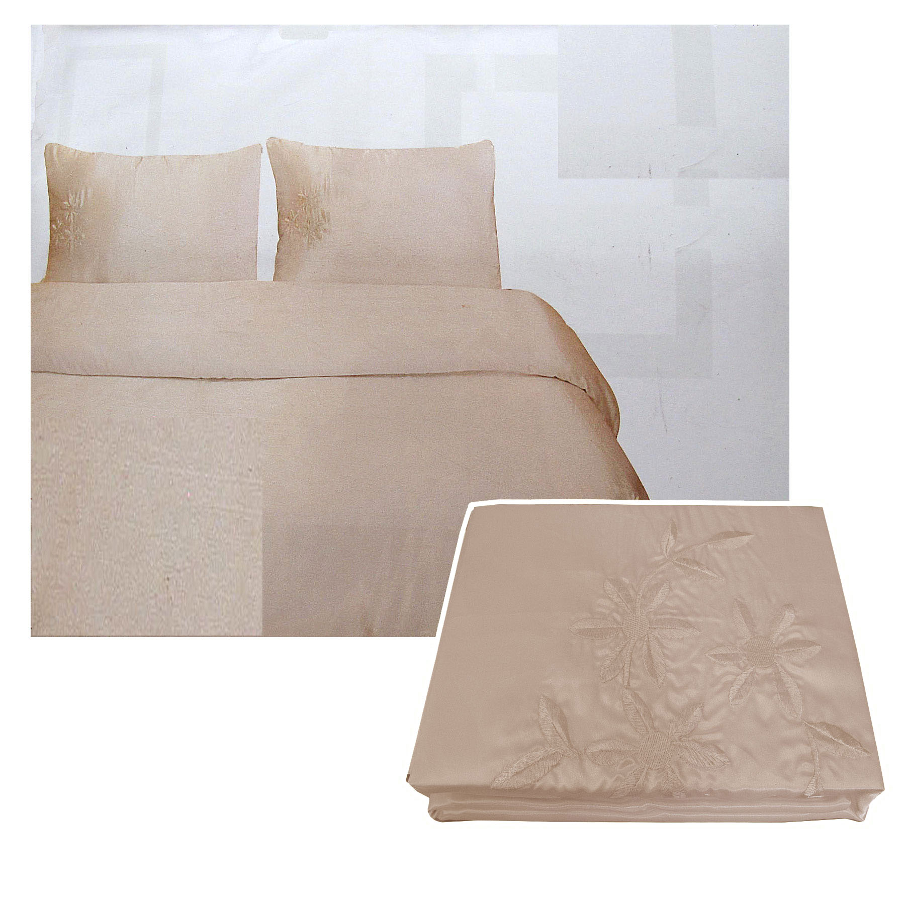 V442-ASU-QUILTCS-SATINTUBEROSE-LATTE-DS-96988-00 Tuberose Satin Embroidery Quilt Cover Set Latte Double - Image 1