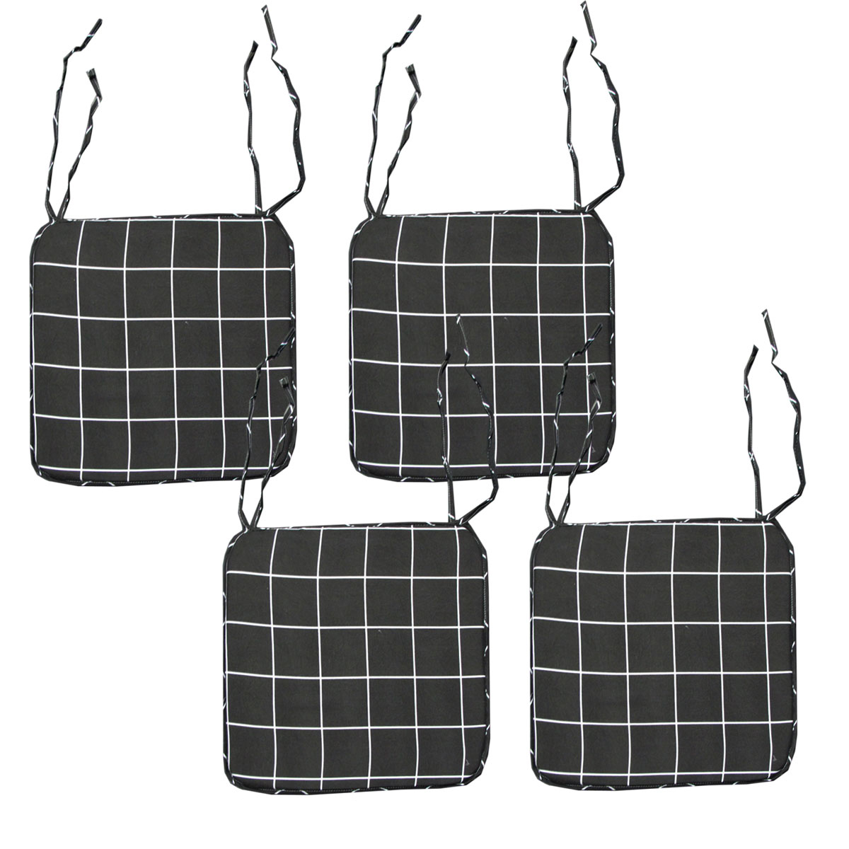 V442-ATX-CHAIRCU-SETOF4CHECKERED-CHARCOAL-SQ-79408-00 Set of 4 Square Chair Pads with Ties Checkered Charcoal - Image 1