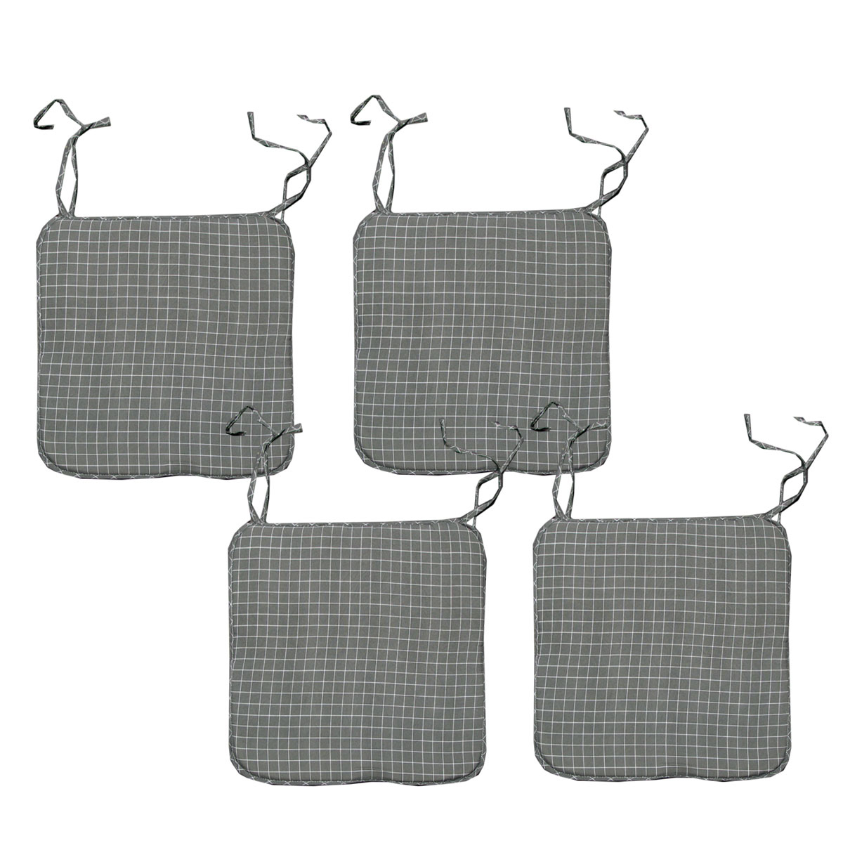 V442-ATX-CHAIRCU-SETOF4CHECKERED-GREY-SQ-79409-00 Set of 4 Square Chair Pads with Ties Small Checkered Grey - Image 1