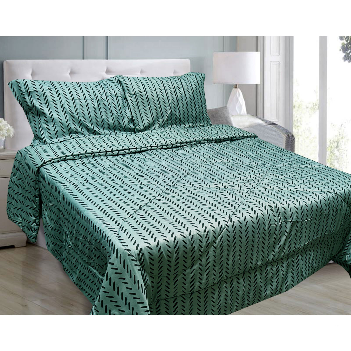 V442-ATX-COMFORTER-OSCARO6-TEAL-QS-97456-00 Hotel Living 3 Pce Light Weight Comforter Set Queen/King Oscar Herringbone - Image 1