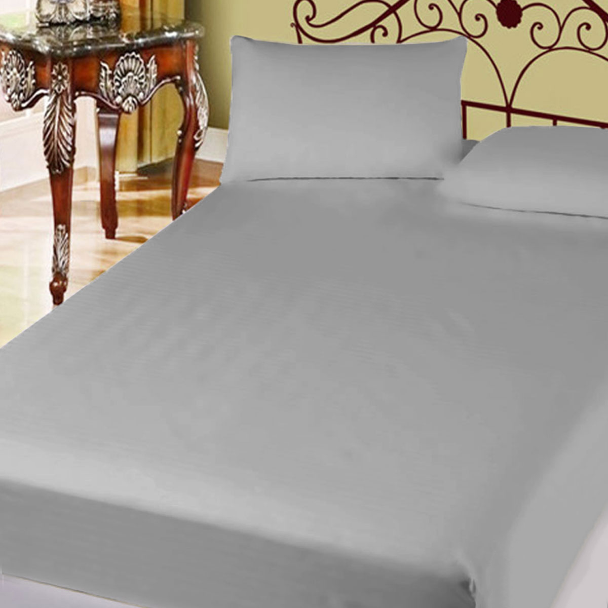 V442-ATX-FITTEDSS-400TCCOTTON-GREY-SQ-89293-00 400TC Cotton Percale Super Queen Combo Set 50cm Wall Grey - Image 1