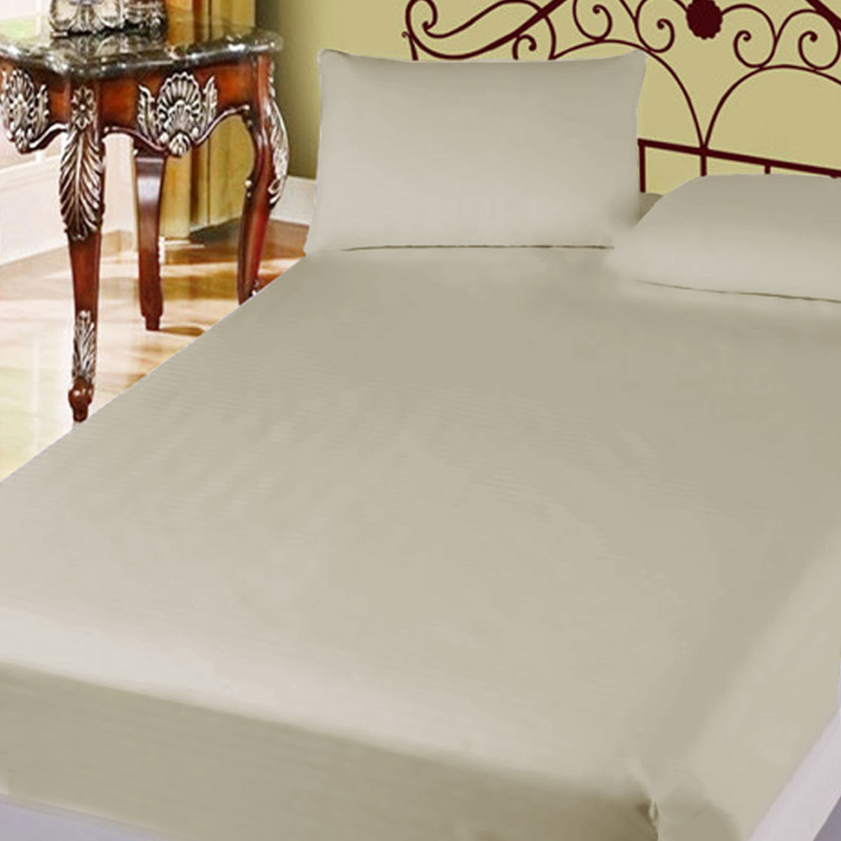 V442-ATX-FITTEDSS-400TCCOTTON-TAUPE-SQ-89292-00 400TC Cotton Percale Super Queen Combo Set 50cm Wall Taupe - Image 1