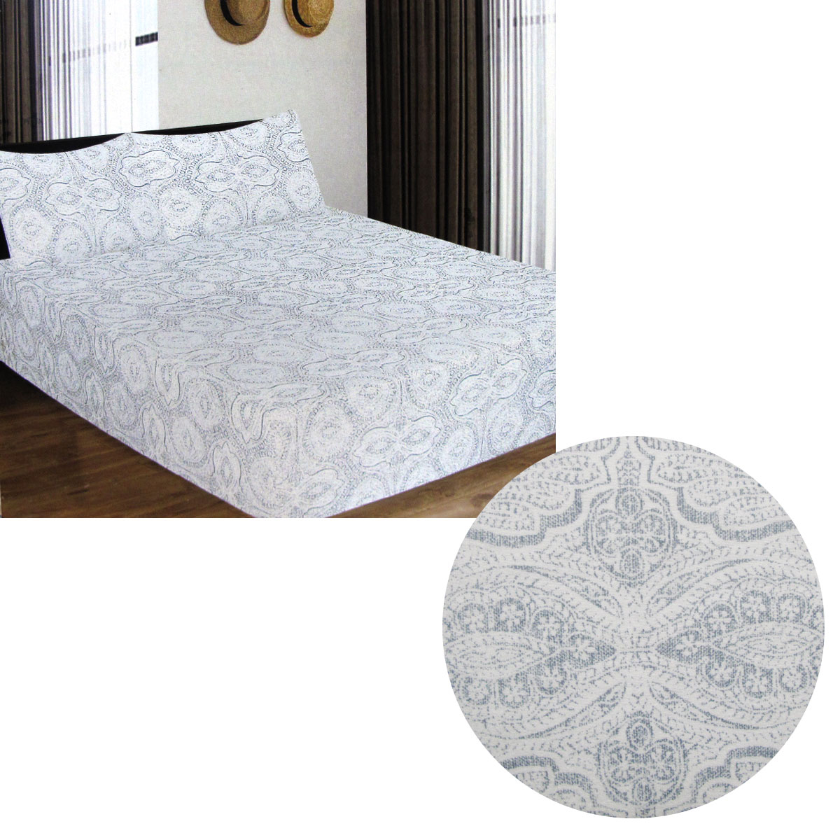 V442-ATX-FITTEDSS-CFROMANO-SILVER-QS-173793-00 ICF Store Cotton Flannel Combo Fitted Sheet Set Queen Romano - Image 1