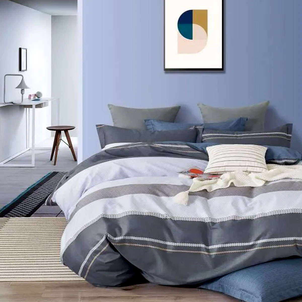 V442-ATX-QUILTCS-300TCPANI-CHARCOAL-QS-204819-00 Pani Charcoal Reversible Quilt Cover Set Queen - Image 1