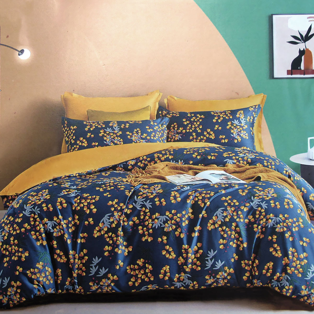 V442-ATX-QUILTCS-XANTHIA-NAVY-KI-79462-00 400TC Cotton Sateen Quilt Cover Set Xanthia King - Image 1