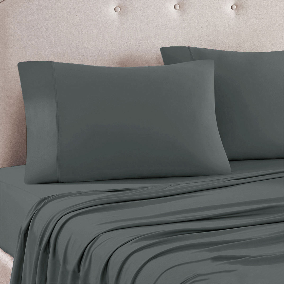 V442-ATX-SHEETS-24MICROFBER-DARKGREY-QS-173796-00 Art Terrace Microfiber Sheet Set Queen 33cm Wall Dark Grey - Image 1