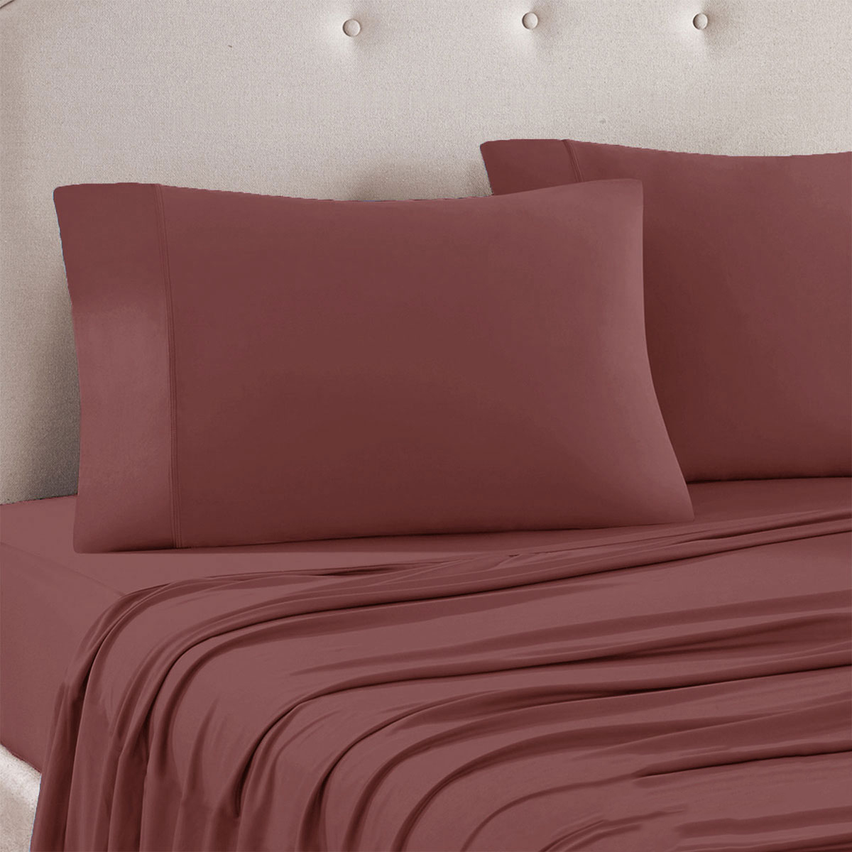 V442-ATX-SHEETS-24MICROFBER-ROSEWOOD-QS-173795-00 Art Terrace Microfiber Sheet Set Queen 33cm Wall Rosewood - Image 1