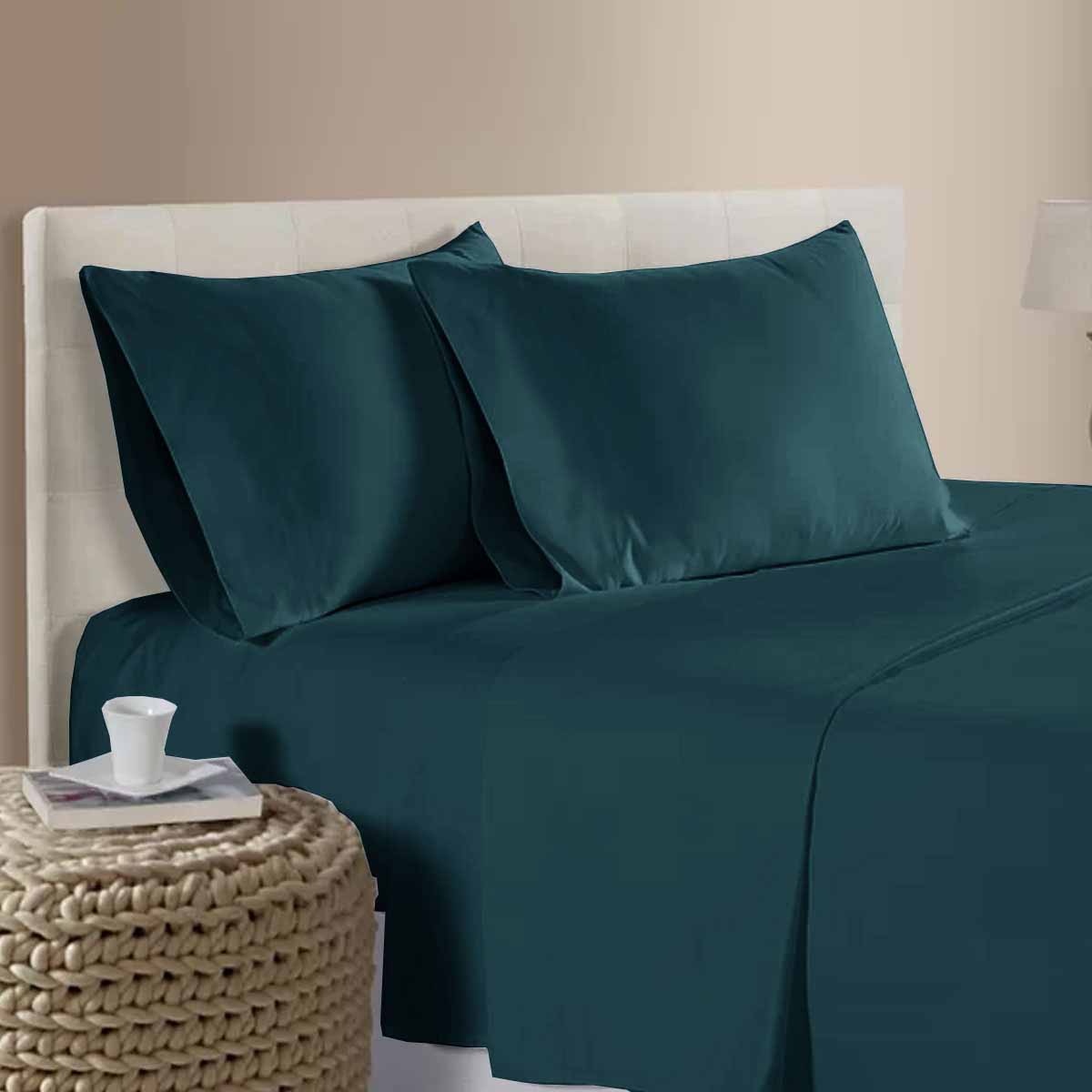 V442-ATX-SHEETS-25COTTON400TC-DARKTEAL-QS-202507031603-00 400TC 100% Cotton Sateen Premium Sheet Set 40cm Wall Dark Teal Queen - Image 1