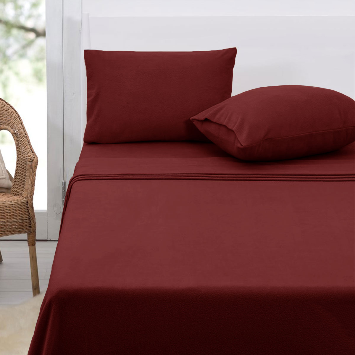 V442-ATX-SHEETS-POLARFLEECE-BURGUNDY-QS-79312-00 Polar Fleece Sheet Set Queen 36cm Wall Burgundy - Image 1