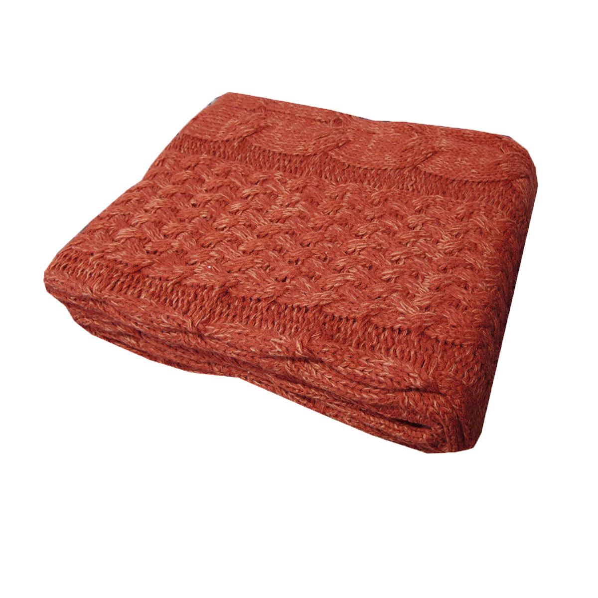 V442-ATX-THROW-CABLE-RED-RE-79399-00 Cable Red Knitted Throw Rug - Image 1