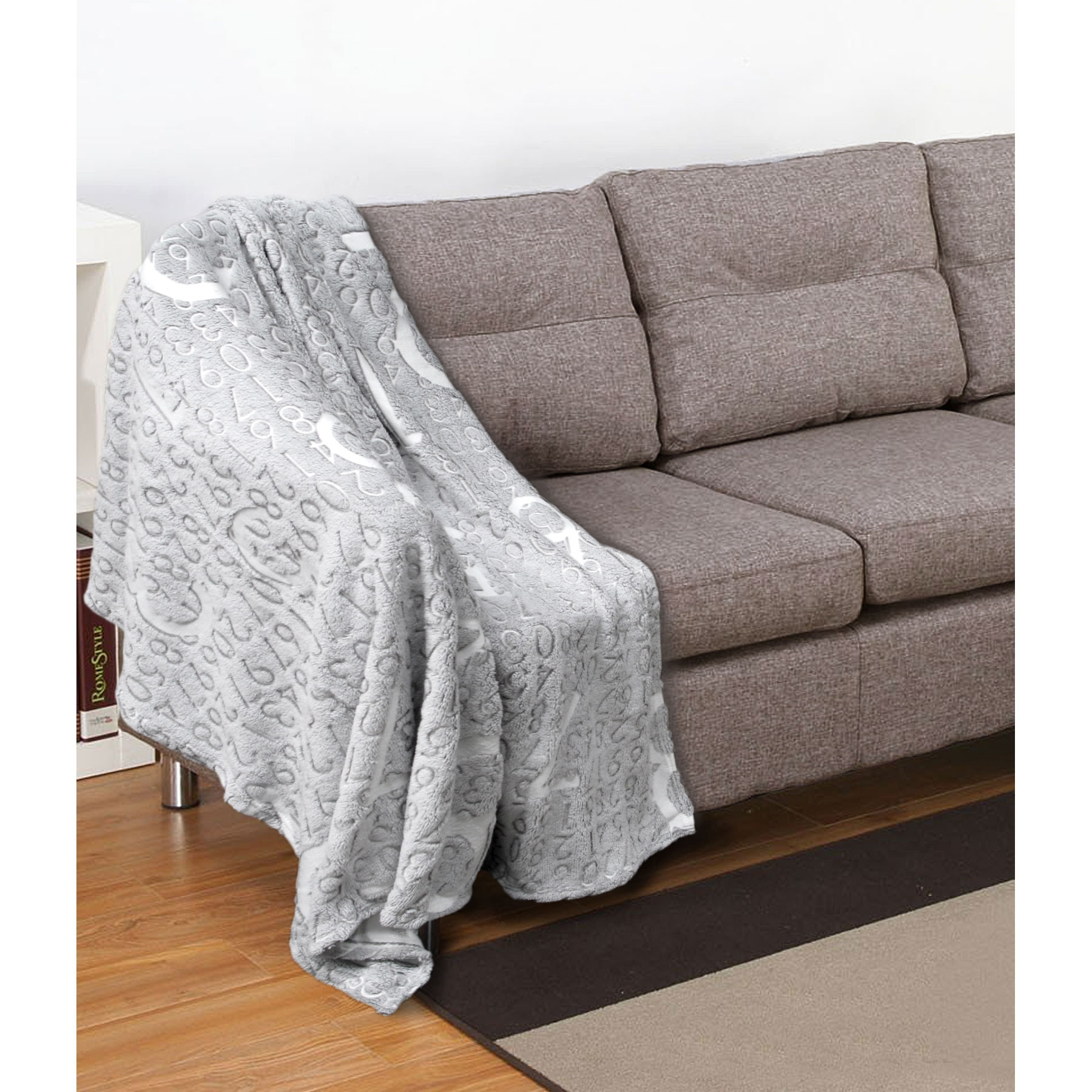 V442-ATX-THROW-EMBOSSEDNUMBERS-GREY-RE-79366-00 Embossed Print Throw Grey Numbers - Image 1