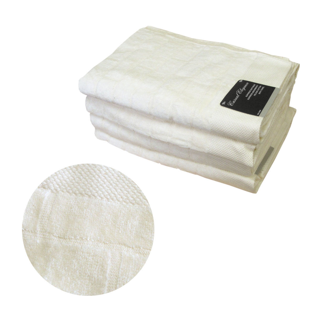 V442-ATX-TOWEL-500GSMVELOUR4BATH-IVORY-RE-155358-00 500GSM Set of 4 100% Cotton Velour Bath Towels Ivory 70 x 140 cm - Image 1