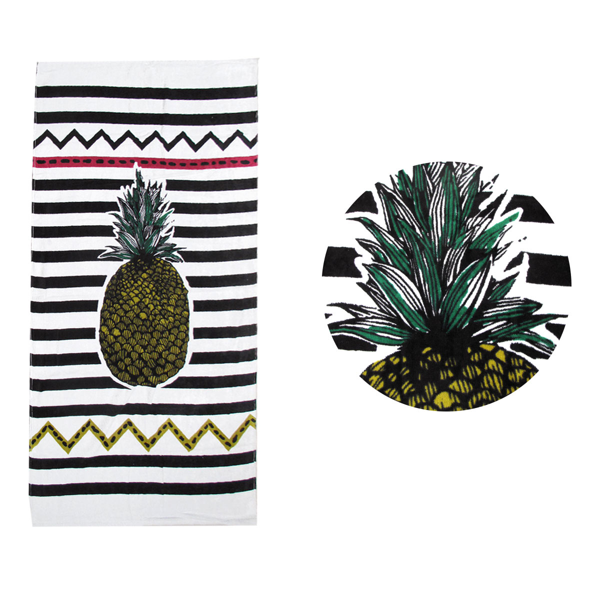 V442-ATX-TOWEL-GAINTPINEAPLE-BLACK-RE-79473-00 The Gaint Pineapple Cotton Beach Towel - Image 1