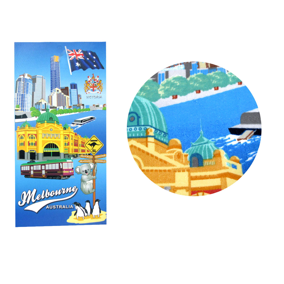 V442-ATX-TOWEL-MELBOURNEAUS-MULTI-RE-202503241701-00 Melbourne Australia Printed Microfiber Beach Towel 75 x 152 cm - Image 1
