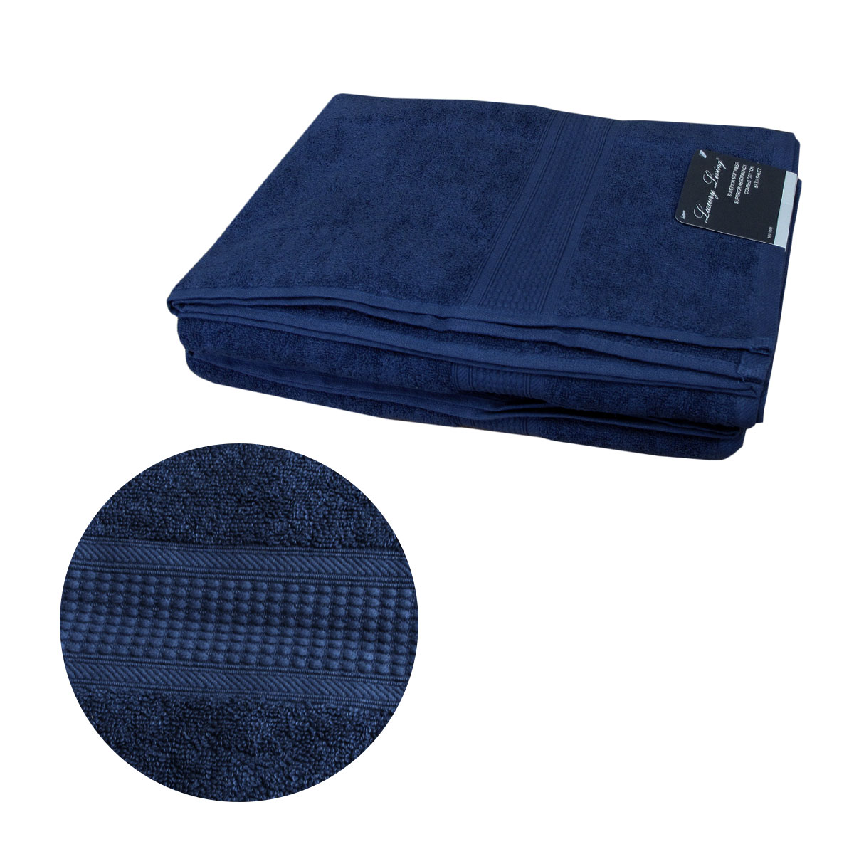 V442-ATX-TOWEL-SETOF2SHEET-NAVY-RE-155357-00 500GSM Set of 2 100% Cotton Bath Sheet Navy 80 x 160 cm - Image 1