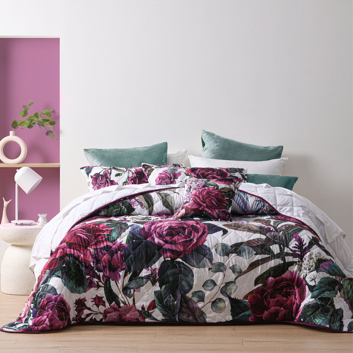 V442-BCA-BEDSPREAD-ABIGAIL-BERRY-QS-213183-00 Bianca Abigail Berry Floral Printed Quilted Bedspread Set Queen - Image 1