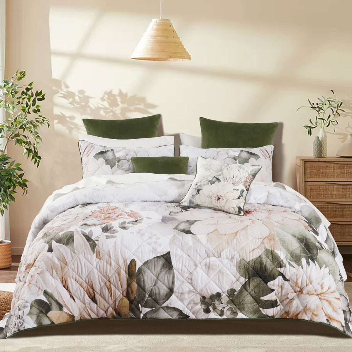 V442-BCA-COVERLETS-GISELLE-WHITE-DS-202507031627-00 Bianca Giselle White Polyester Printed Floral Coverlet Set Single/Double - Image 1