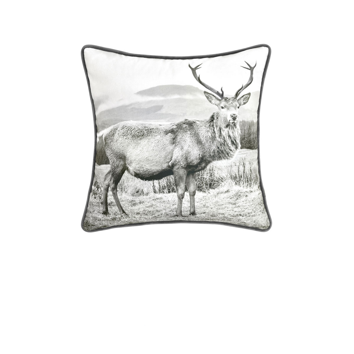 V442-BCA-CUSHION-ALPINESTAG-TAUPE-SQ-158440-00 Bianca Alpine Stag Taupe Jacquard Square Velvet Filled Cushion - Image 1