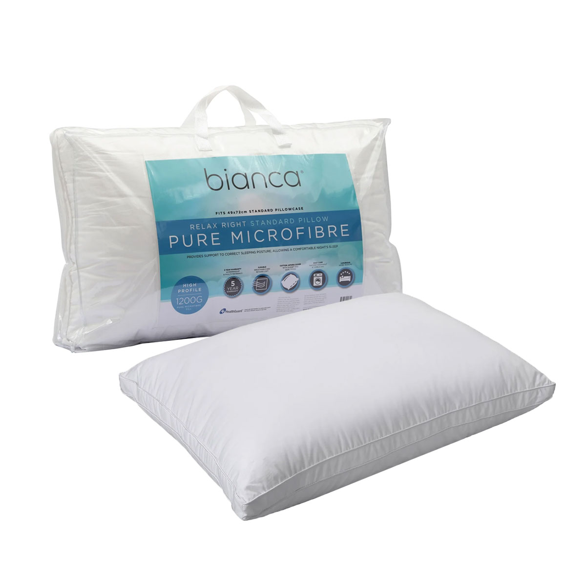 V442-BCA-PILLOW-RELAXMFHIGH-WHITE-ST-202835-00 Bianca 1200g Relax Right Pure Microfiber High Profile Standard Pillow 49 x 72cm - Image 1