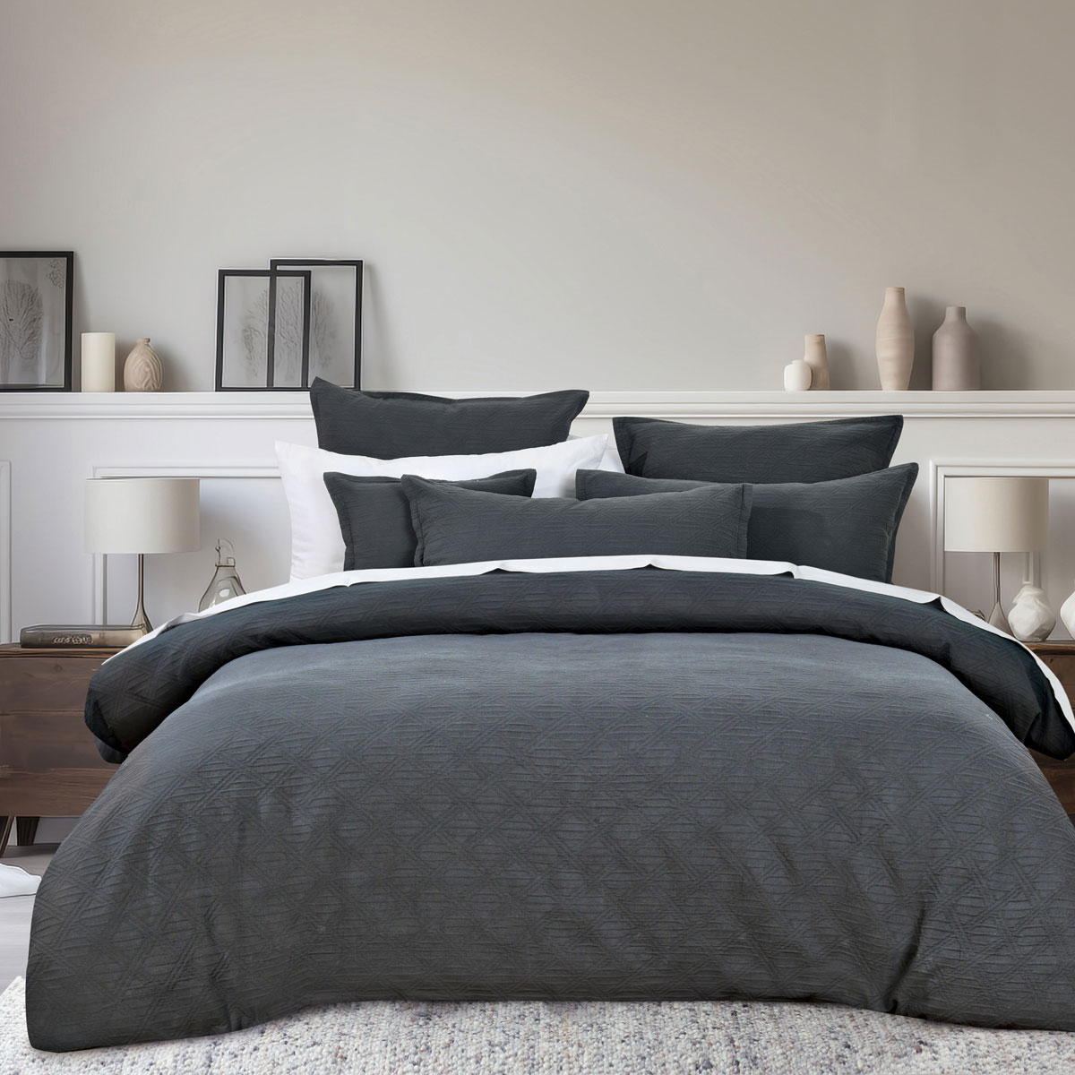 V442-BCA-QUILTCS-HALLSTON-CHARCOAL-QS-202505231020-00 Bianca Hallston Charcoal Pre-Washed Cotton Quilt Cover Set Queen - Image 1