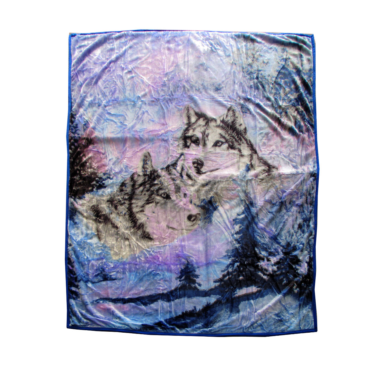 V442-BZO-BLANKET-6753DWINTERWOLF-BLUE-QS-97828-00 675gsm 2 Ply 3D Print Faux Mink Blanket Queen 200x240 cm Winter Wolf - Image 1