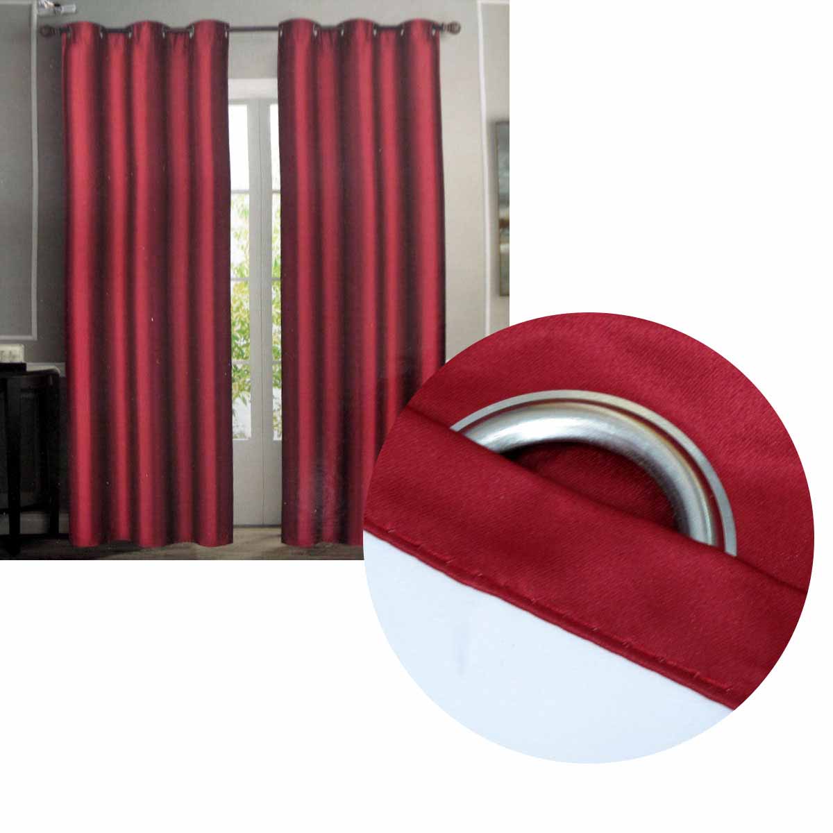 V442-BZO-CURTAIN-HUDSONEYELET-BURGUNDY-RE-215486-00 Emporio Hudson Pair of Coated Back Blockout Eyelet Curtains 137 x 213cm each Cherry Red (Labelled as Burgundy) - Image 1