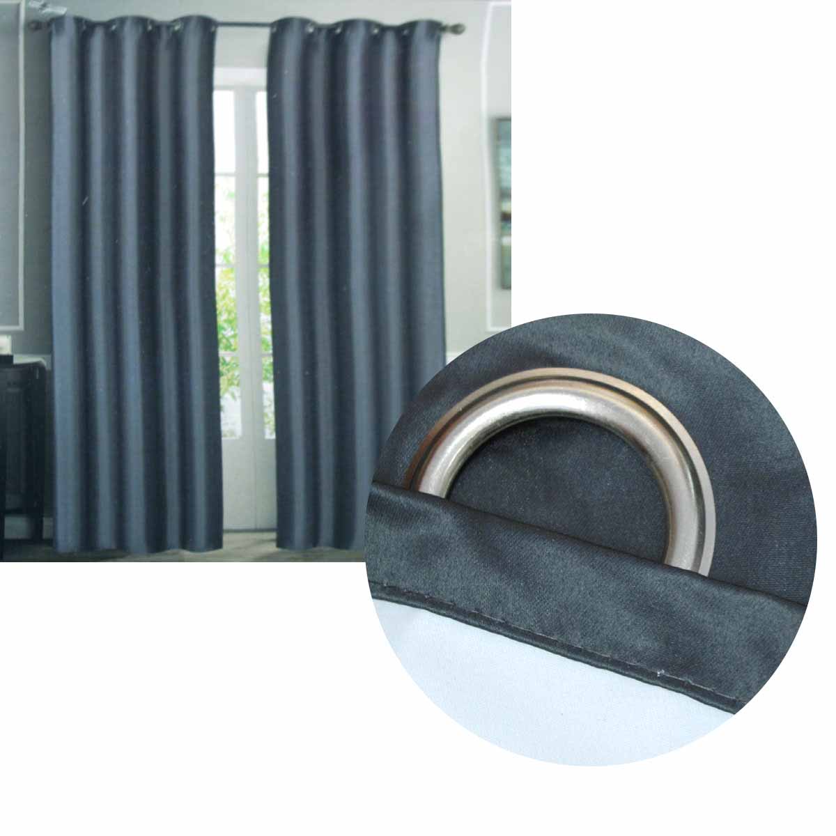 V442-BZO-CURTAIN-HUDSONEYELET-CHARCOAL-RE-215487-00 Emporio Hudson Pair of Coated Back Blockout Eyelet Curtains 137 x 213cm each Charcoal - Image 1