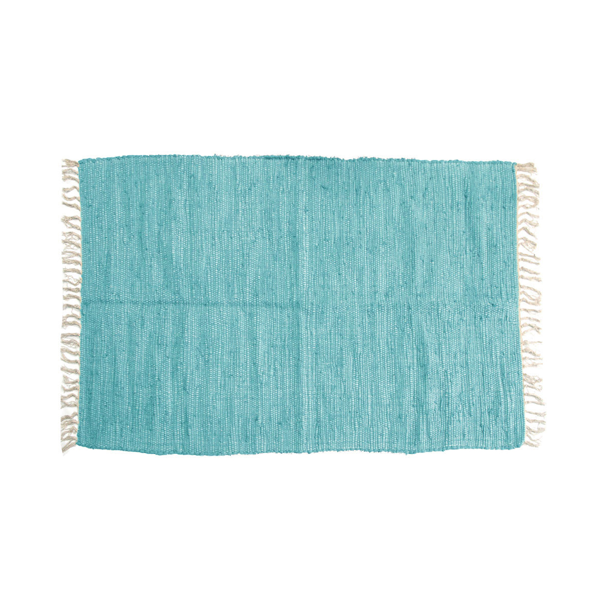 V442-BZO-FLOORR-LARGECHINDI-AQUA-RE-185255-00 Large Chindi Cotton Handmade Floor Mat with Tassels 90 x 150 cm Aqua - Image 1