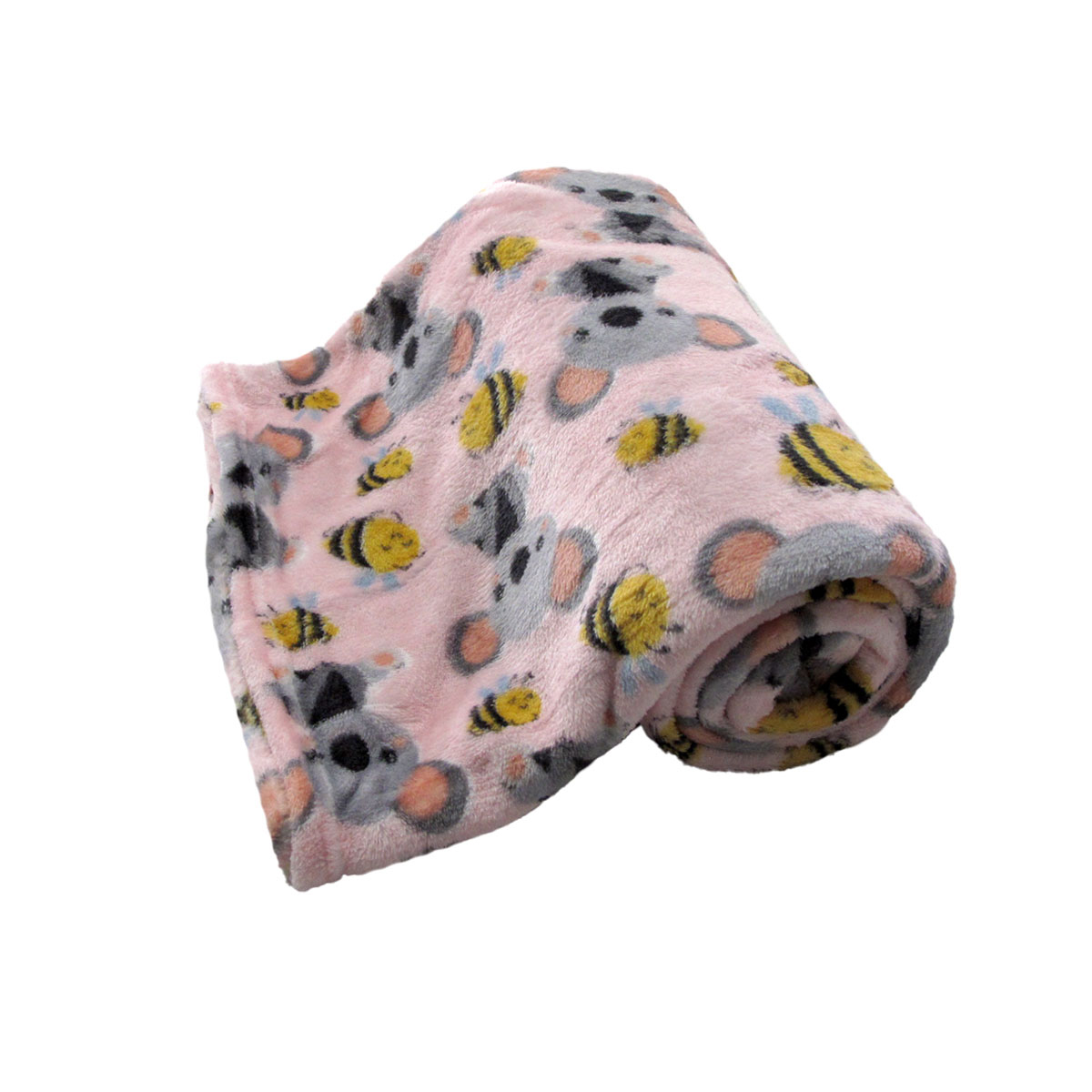 V442-BZO-THROW-CORALBEESKOALAS-PINK-RE-97862-00 190GSM Girls Cute Ultra Soft Coral Fleece Throw 127 x 152cm Bees & Koalas - Image 1
