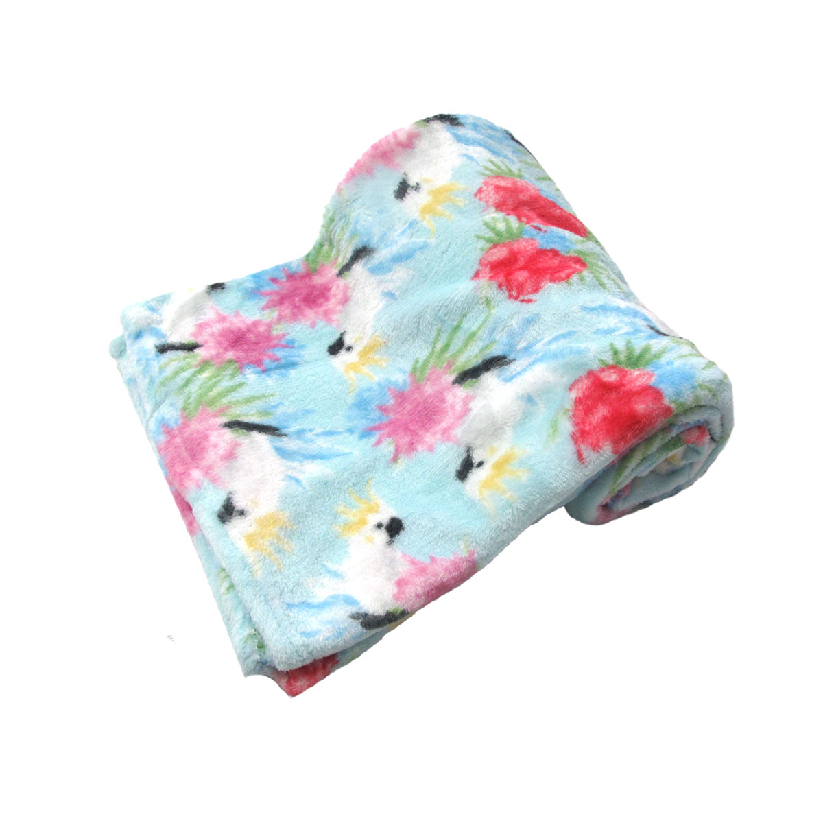 V442-BZO-THROW-CORALCOCKATOO-BLUE-RE-97859-00 190GSM Fashion Printed Ultra Soft Coral Fleece Throw 127 x 152cm Cockatoo Sky Blue - Image 1