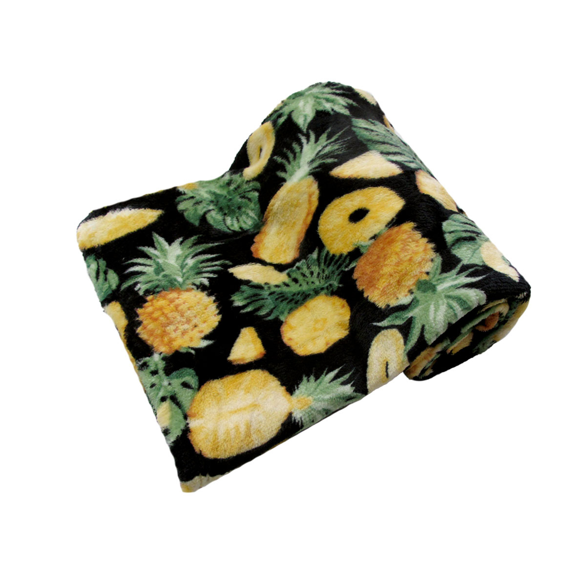 V442-BZO-THROW-CORALPINEAPPLE-BLACK-RE-97855-00 190GSM Fashion Printed Ultra Soft Coral Fleece Throw 127 x 152cm Pineapple - Image 1