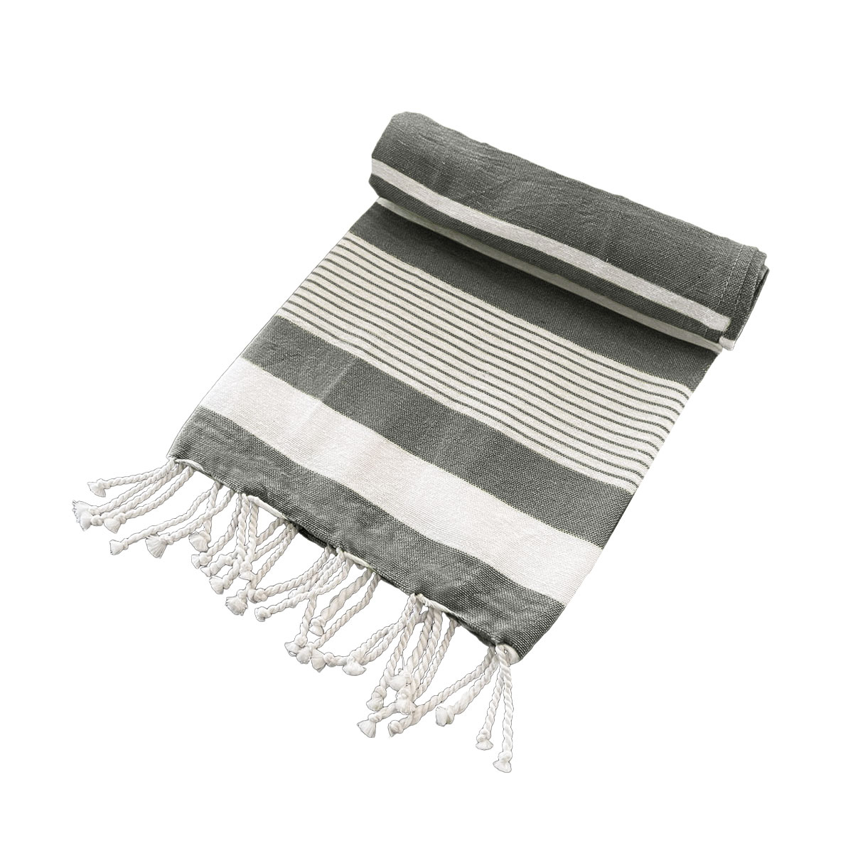 V442-BZO-TOWEL-TURKISH-BLACK-RE-97812-00 Cotton Rich Large Turkish Beach Towel with Tassels 80cm x 155cm Black - Image 1