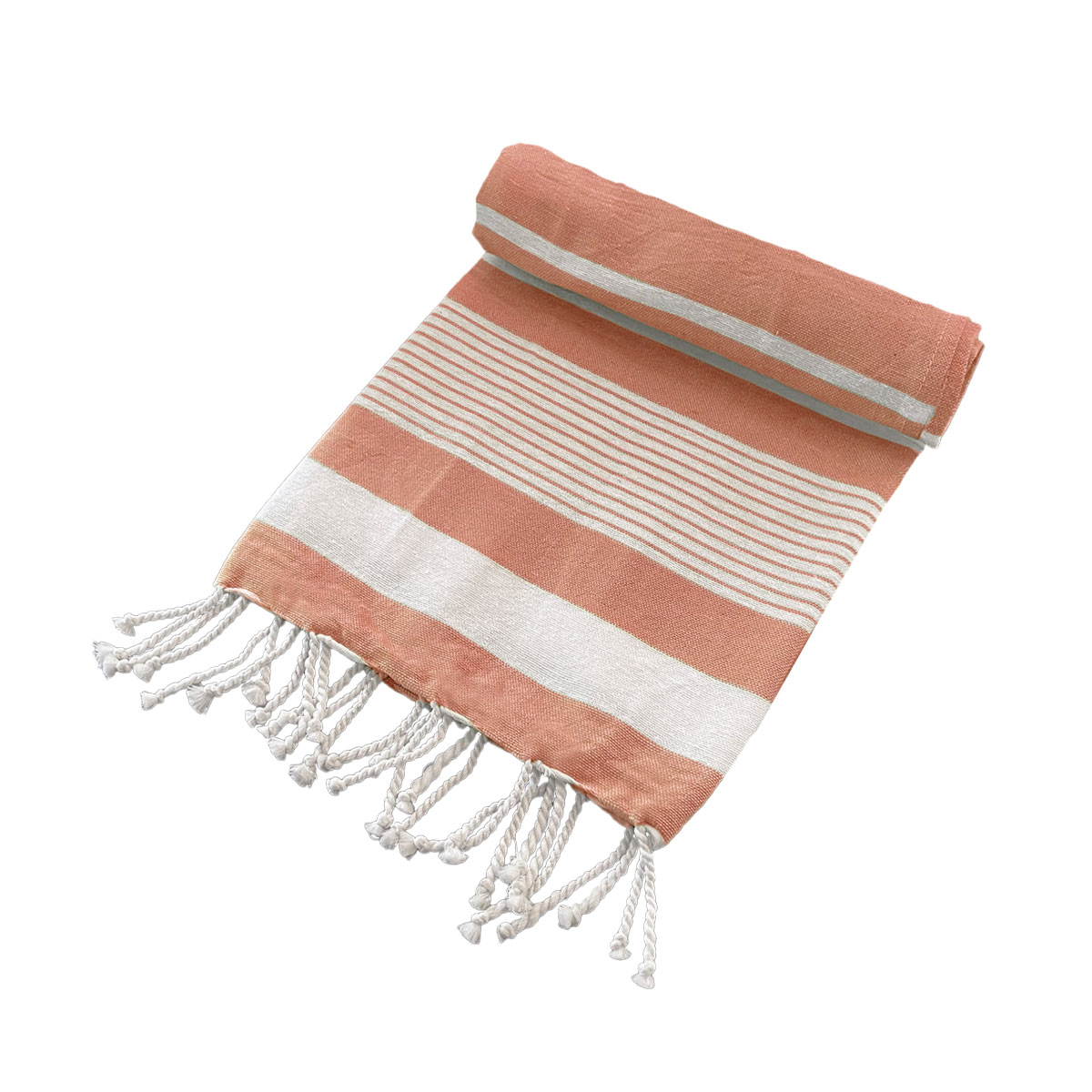V442-BZO-TOWEL-TURKISH-CORAL-RE-97809-00 Cotton Rich Large Turkish Beach Towel with Tassels 80cm x 155cm Coral - Image 1
