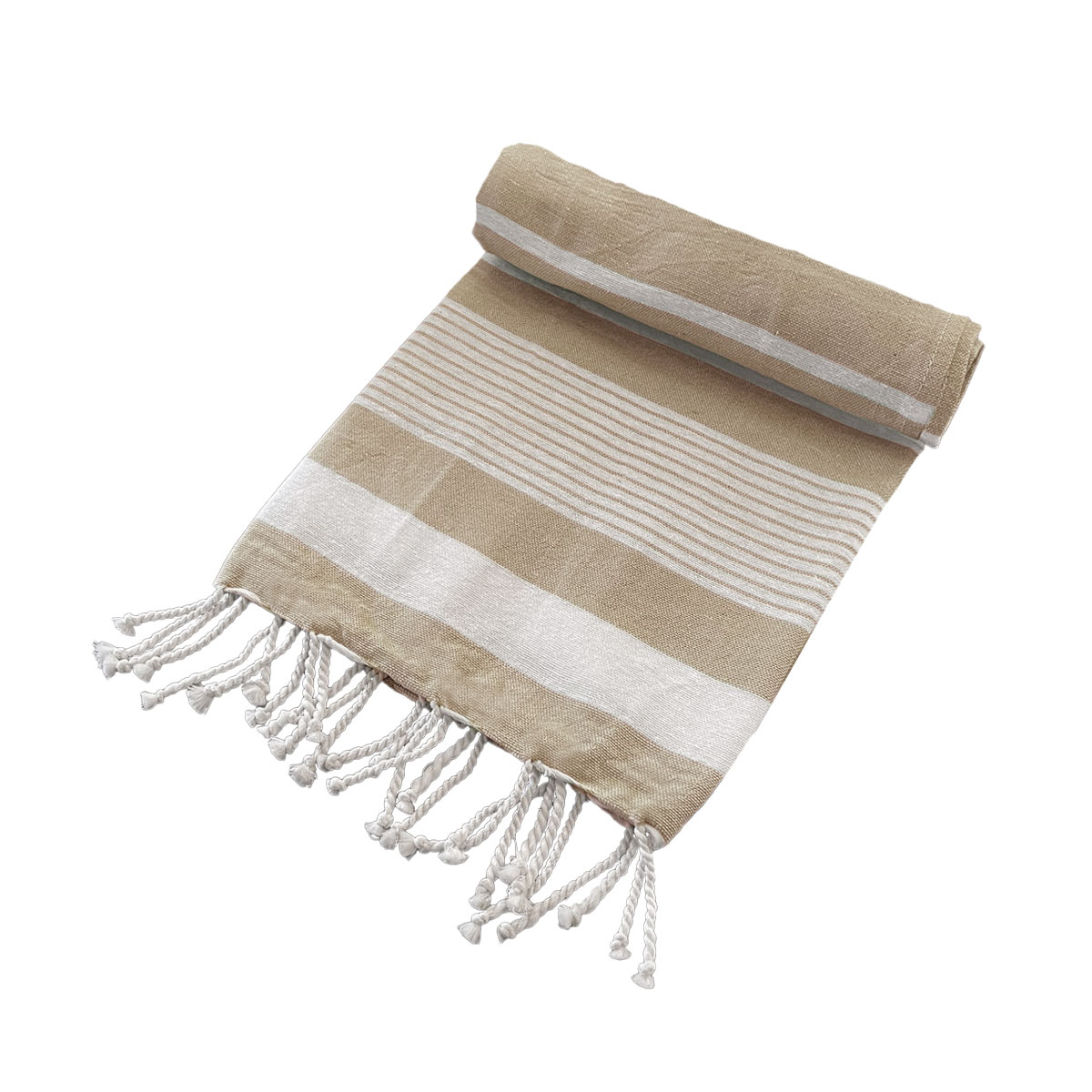 V442-BZO-TOWEL-TURKISH-TAUPE-RE-97808-00 Cotton Rich Large Turkish Beach Towel with Tassels 80cm x 155cm Taupe - Image 1