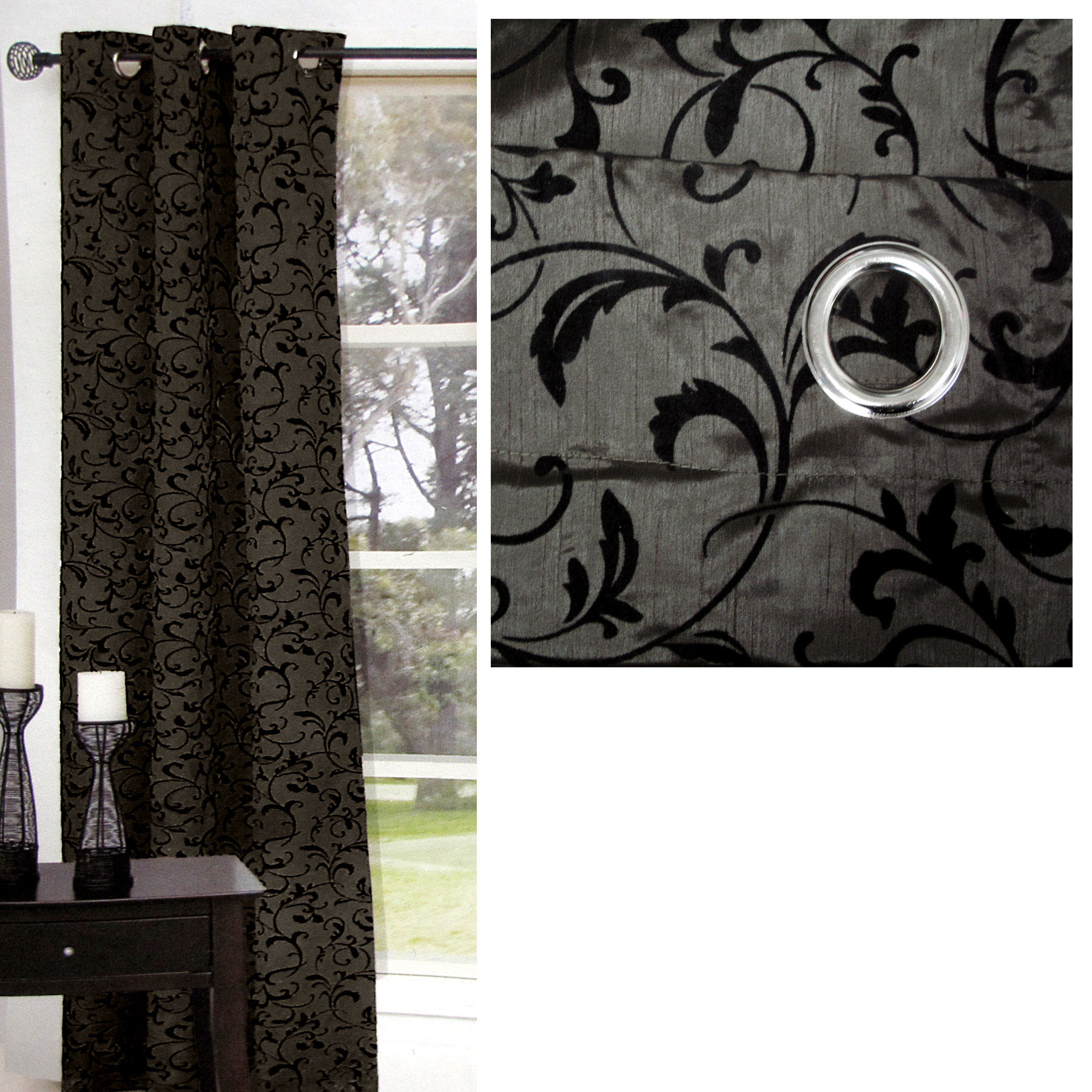 V442-CAP-CURTAIN-OPTIONSFLOCKING-CHARCOAL-RE-98518-00 One Piece of Options Flocking Unlined Curtain 110 x 213 cm Charcoal - Image 1