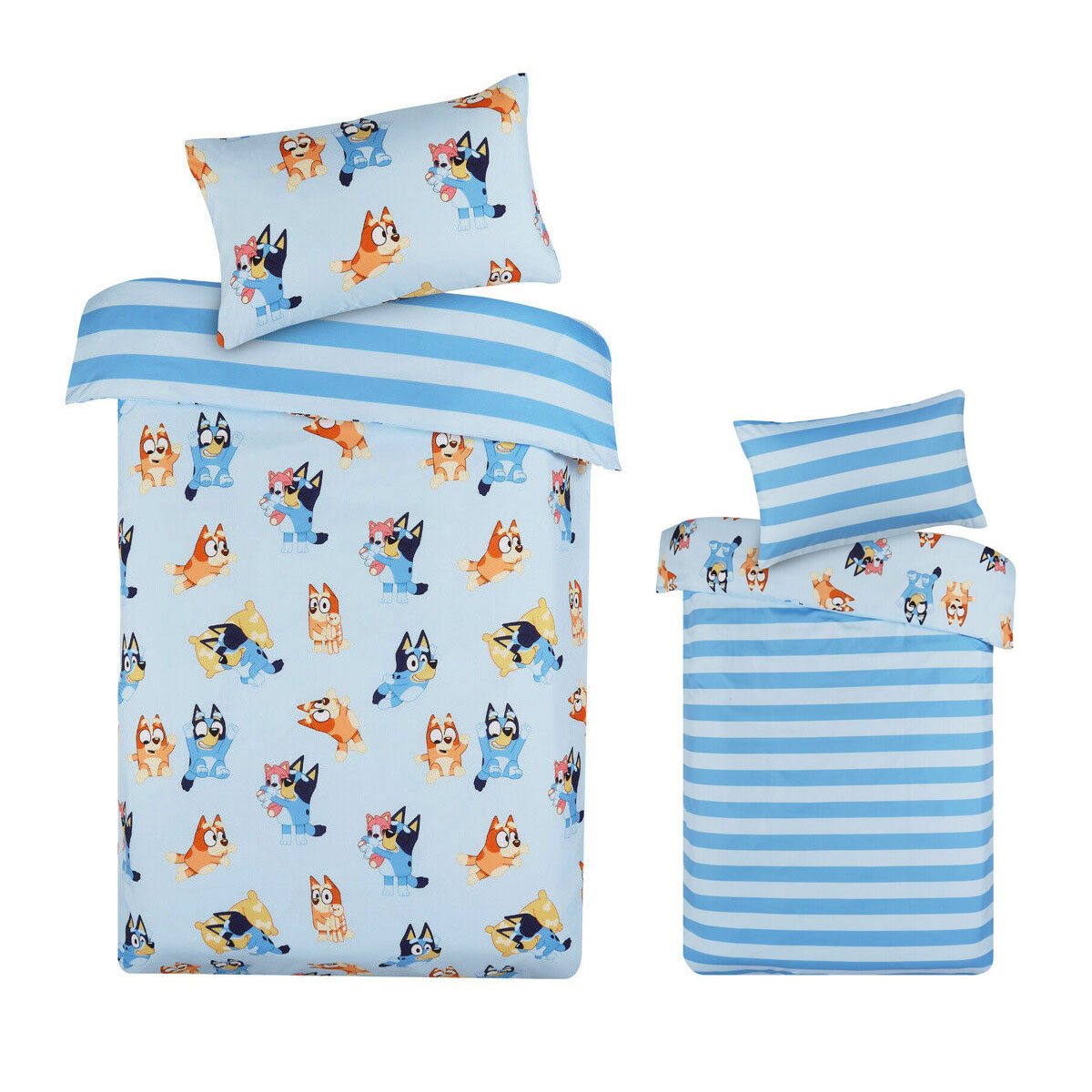 V442-CAP-QUILTCS-BLUEY8377-BLUE-SB-98485-00 Bluey Bingo Reversible Striped Licensed Quilt Cover Set Single - Image 1
