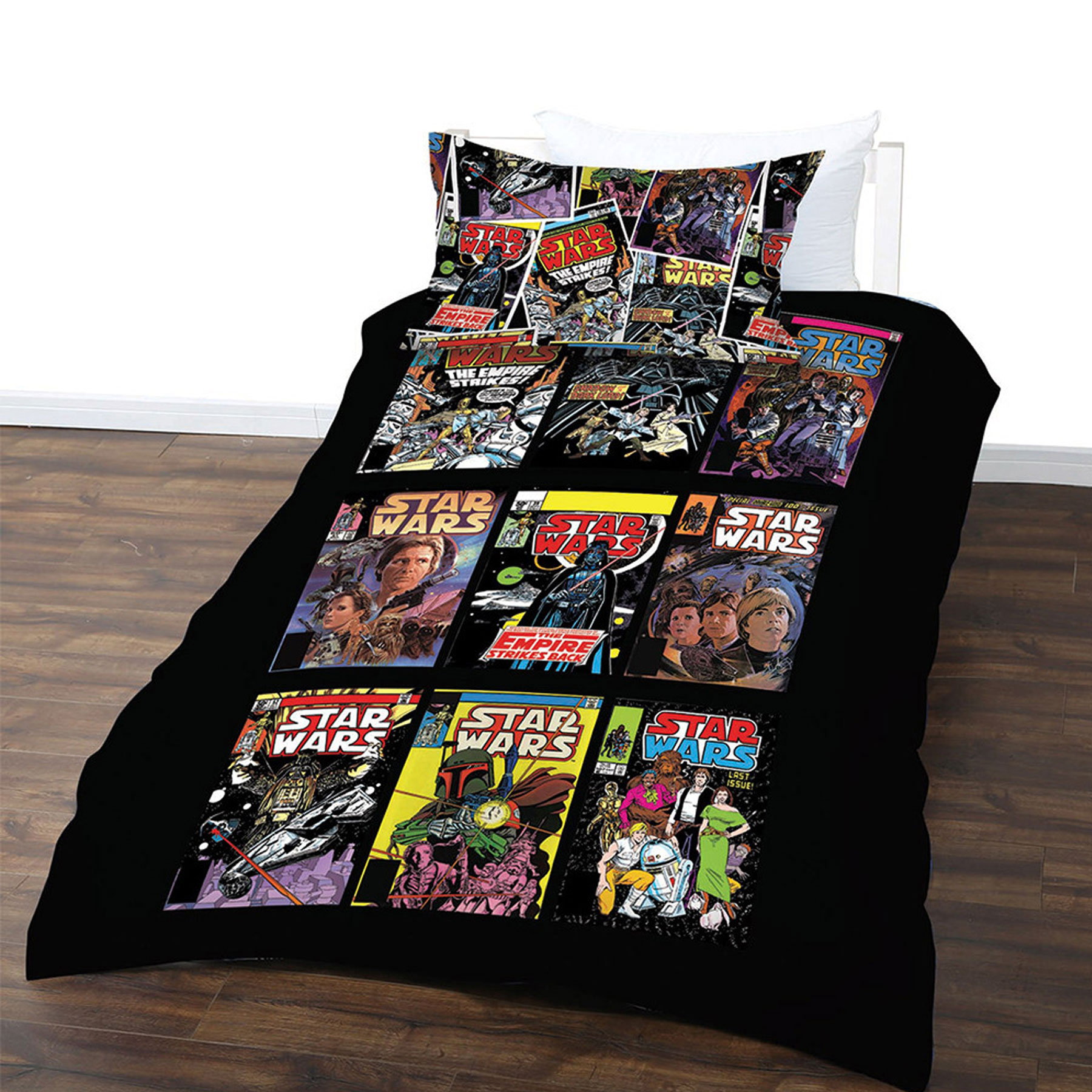 V442-CAP-QUILTCS-STARWARSCOMICS-BLACK-SB-97801-00 Star Wars Comics Quilt Cover Set Single - Image 1