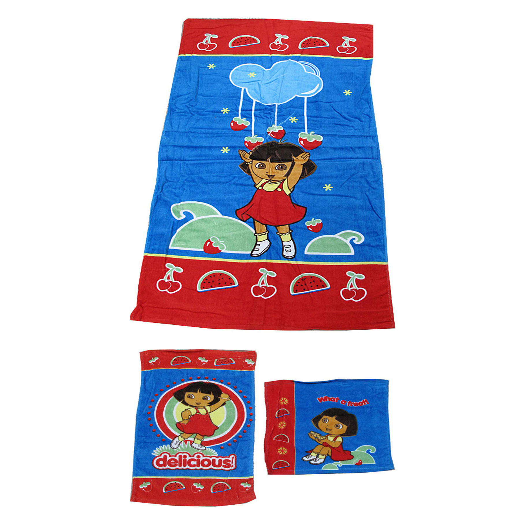 V442-CAP-TOWEL-3PIECEDORA-RED-SH-98480-00 Disney 3 Pce Kids Licensed Beach Towel Set Dora the Explorer - Image 1